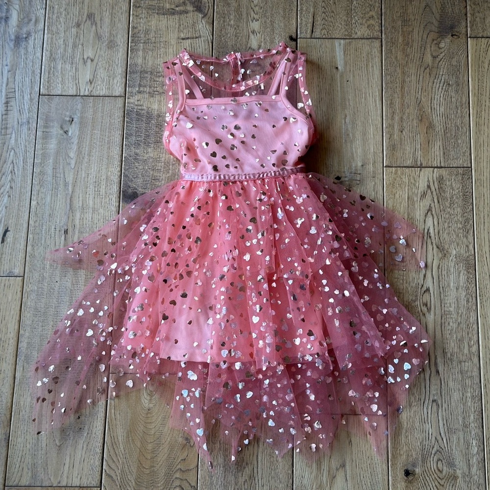 Nanette Lepore Girls Pink Tulle Metallic Gold Stars Dress size 4 - Picture 3 of 11